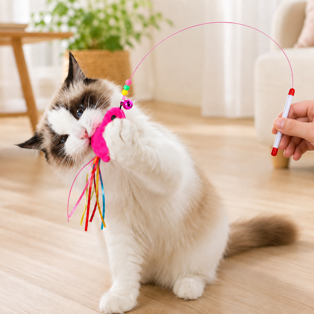 Balıklı Kedi Oltası - Zilli ve Renkli Şeritli