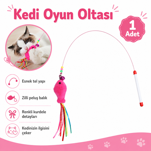 Balıklı Kedi Oltası - Zilli ve Renkli Şeritli