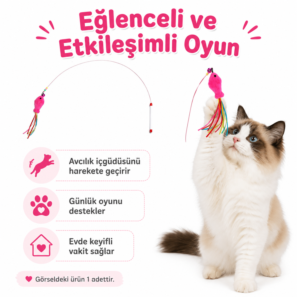 Balıklı Kedi Oltası - Zilli ve Renkli Şeritli