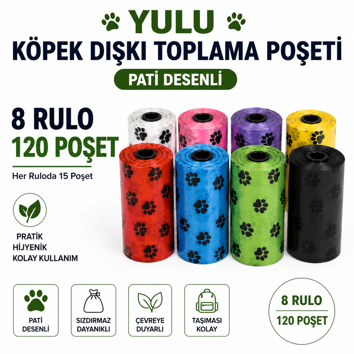 Köpek Dışkı Poşeti - 8 Rulo / 120 Adet