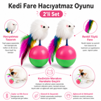 Hareketli Fareli Kedi Oyuncağı - Tüylü ve Yaylı