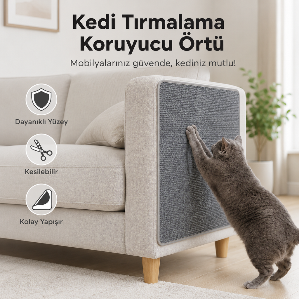 Kedi Tırmalama Koruyucu Mat - Gri 30 x 100 cm