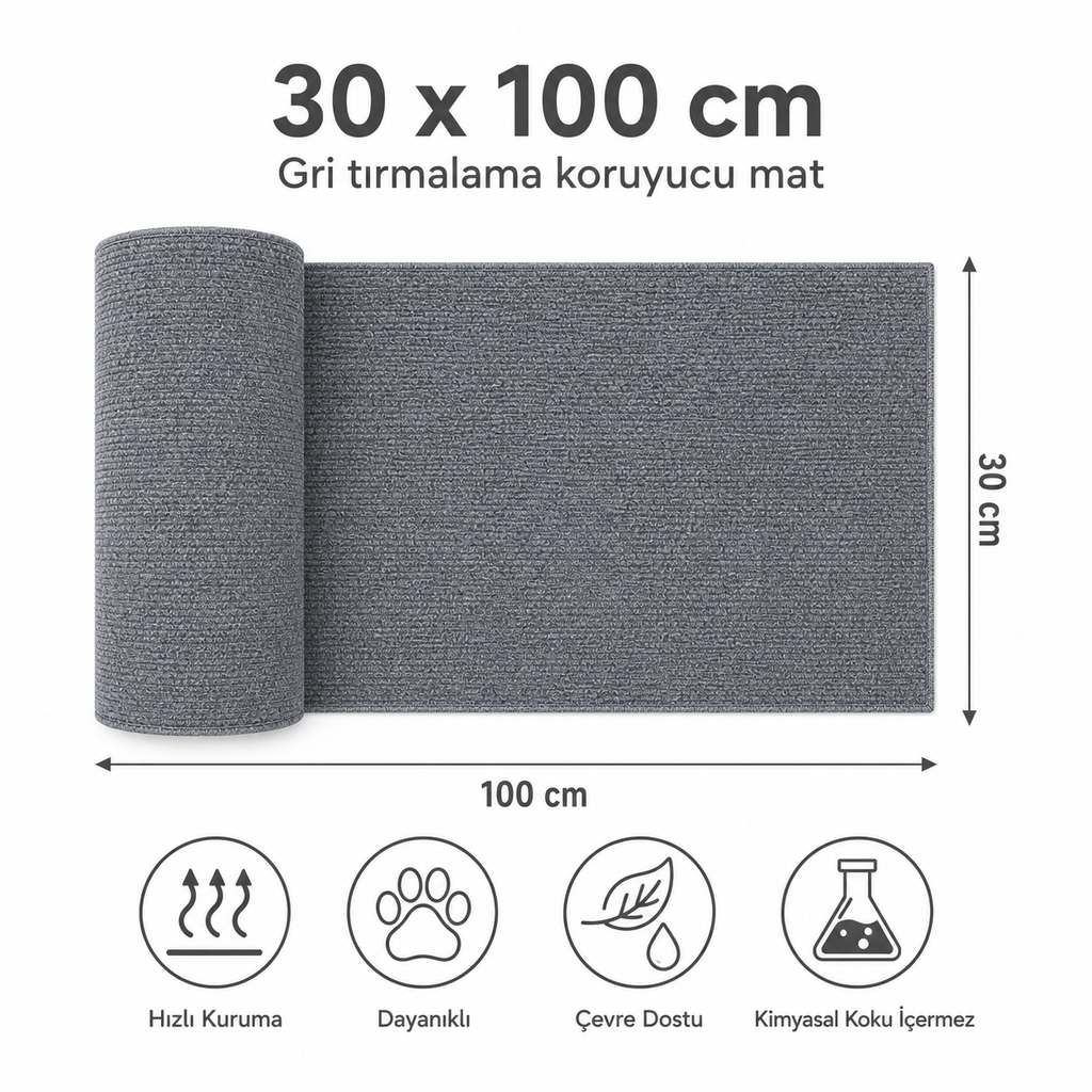 Kedi Tırmalama Koruyucu Mat - Gri 30 x 100 cm